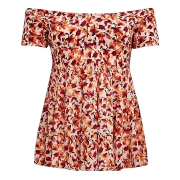 Torrid Mixed Knit Babydoll Off Shoulder Top - Picture 3 of 8